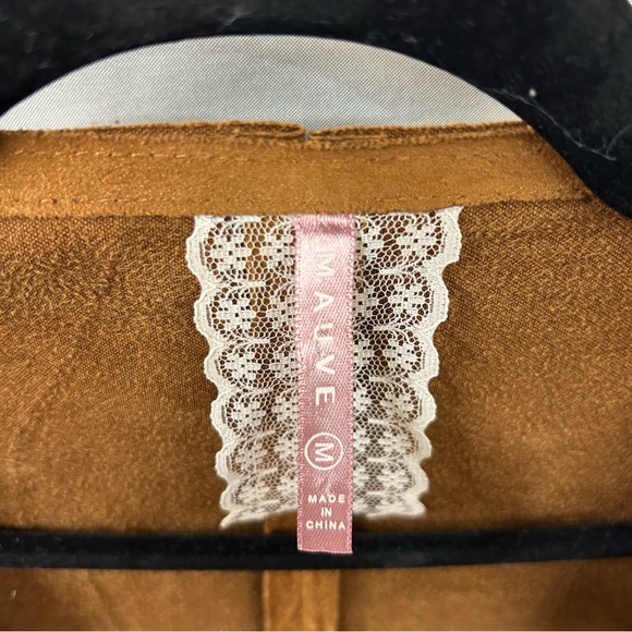 Mauve brown faux suede fringe tasseled open‎ long sleeve cardigan jacket size M - Picture 5 of 8